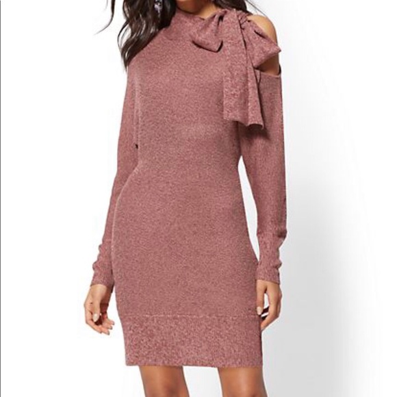 New York & Company Sweaters - NY&C Bow-Accent Cold-Shoulder Sweater Dress NWT